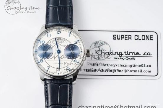MIROTIME 0316 ZeroBulk Portuguese Real PR IW500715 SS AZF 1:1 Best Edition White Blue Dial on Blue Leather Strap A 7034
